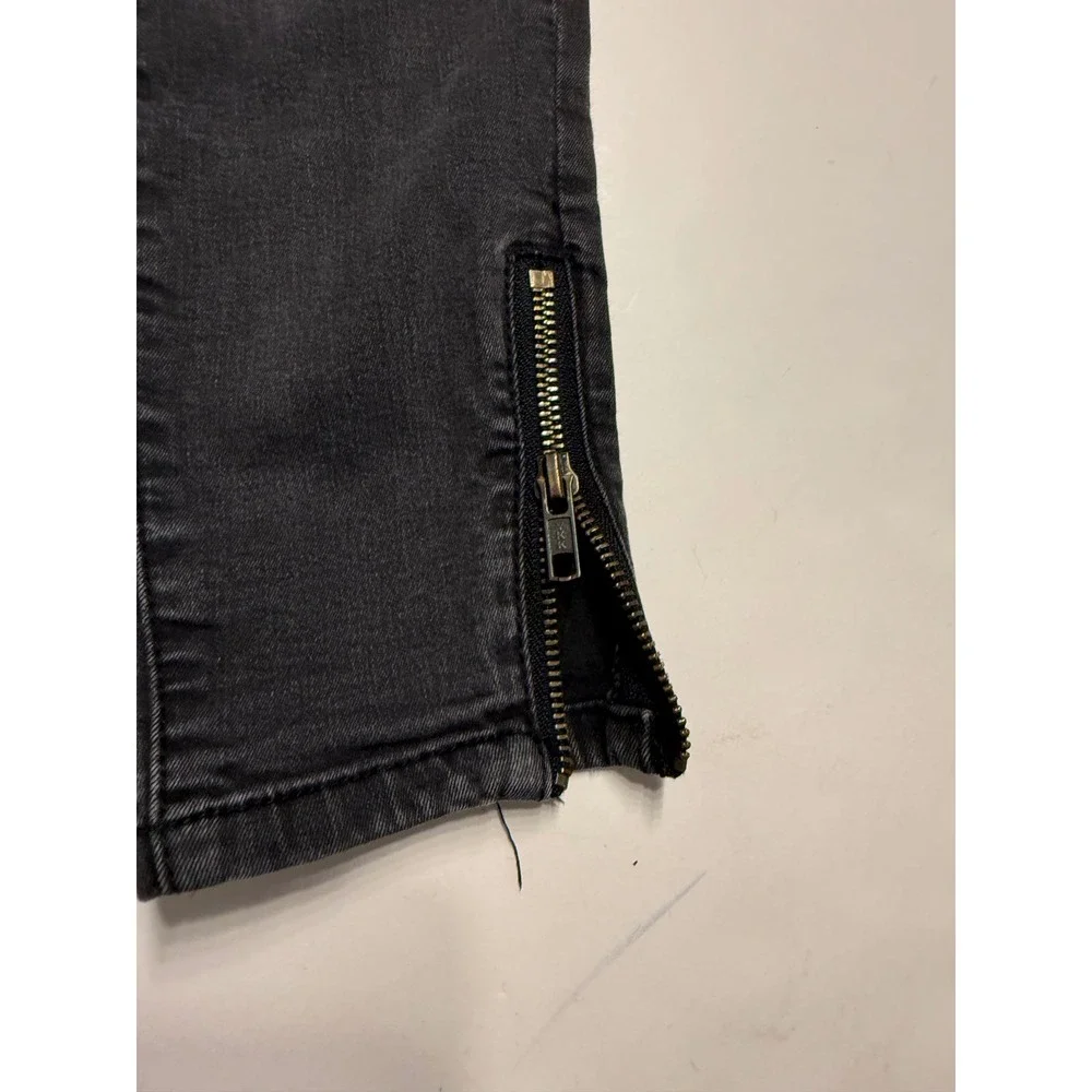 Free People Womens Moto Skinny Jeans Washed Black Button Fly Ankle Zip W26